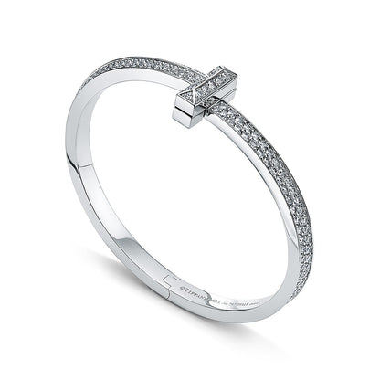 18K T1 Wide Full Diamond Hinged Bangle Bracelet