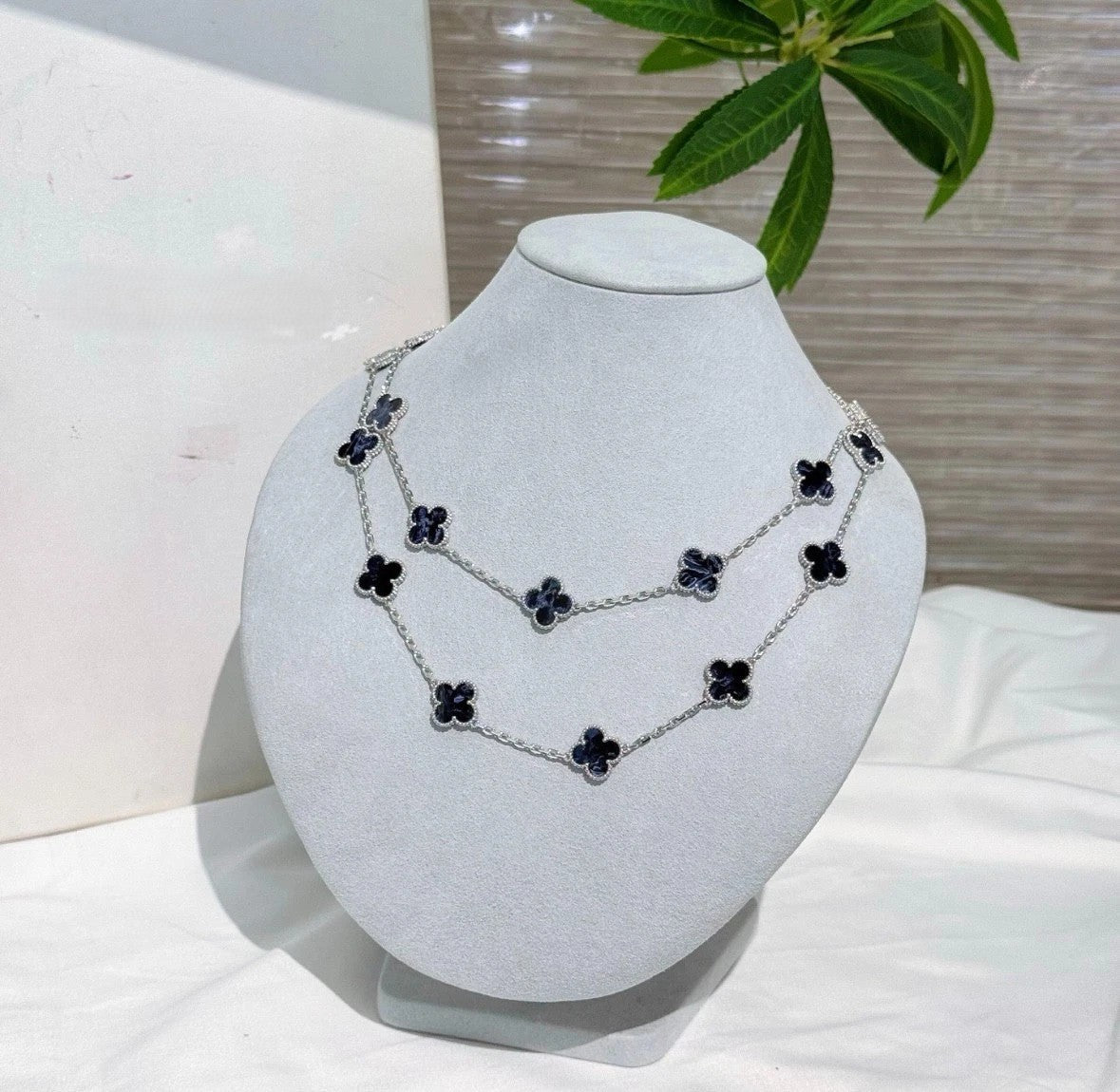 18K White Gold Pietersite Vintage Alhambra 20 Motifs Necklace