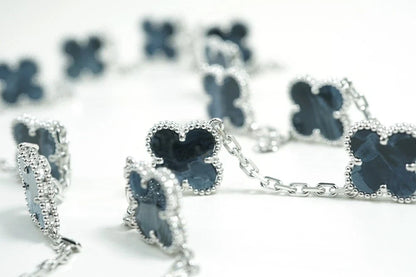 18K White Gold Pietersite Vintage Alhambra 20 Motifs Necklace