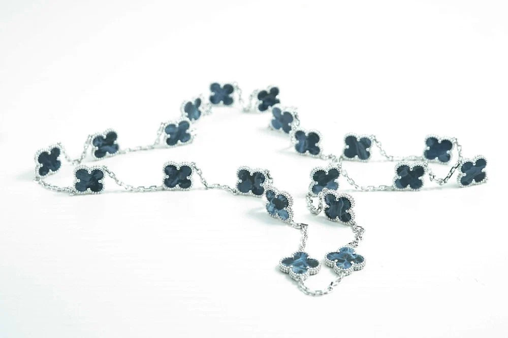 18K White Gold Pietersite Vintage Alhambra 20 Motifs Necklace