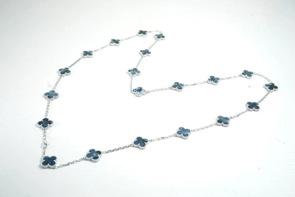 18K White Gold Pietersite Vintage Alhambra 20 Motifs Necklace