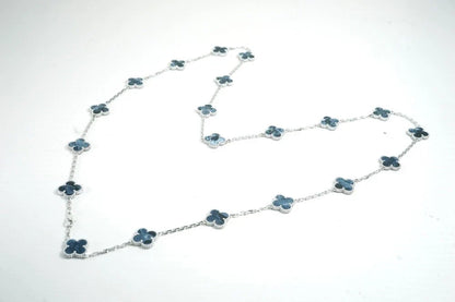 18K White Gold Pietersite Vintage Alhambra 20 Motifs Necklace