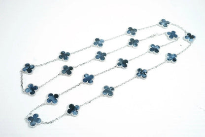 18K White Gold Pietersite Vintage Alhambra 20 Motifs Necklace